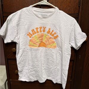 American Apparel White Kids Tee with Orange & Yellow Sun Graphic